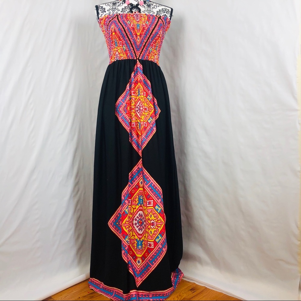Magic tribal print halter maxi dress